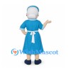 Grandmother Mascot Costume with Blue Dress and White Apron