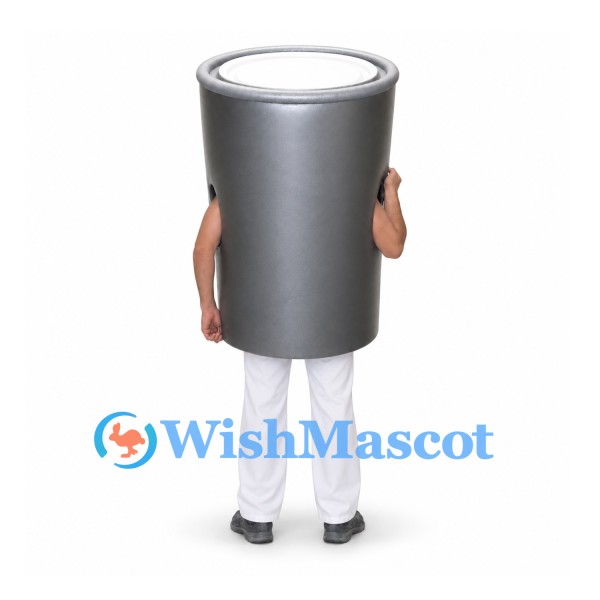 Trash Can Mascot Costume in Gray with Silver Rim
