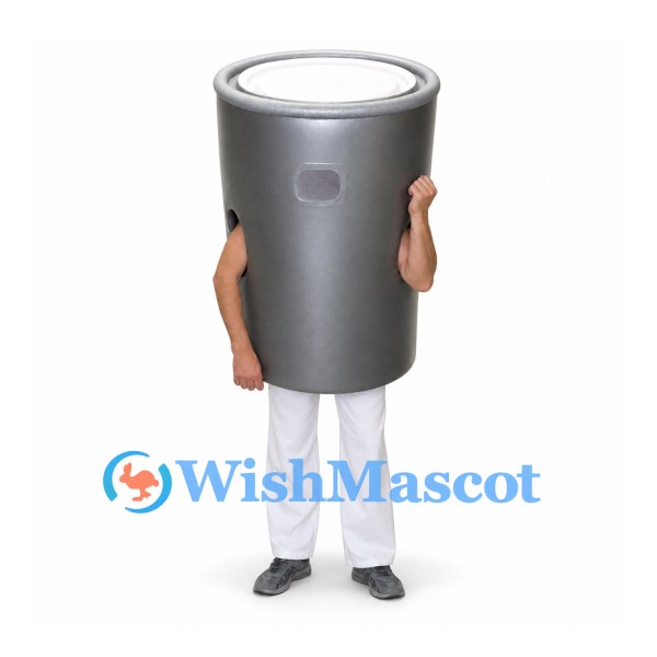 Trash Can Mascot Costume in Gray with Silver Rim