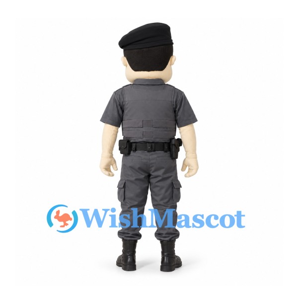 Security Guard Mascot Costume with Gray Uniform and Black Beret