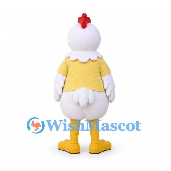Chicken Mascot Costume in White with Yellow Shirt