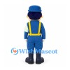 Firefighter Mascot Costume with Blue Uniform and Yellow Suspenders