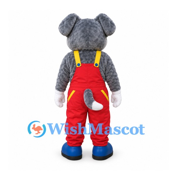 Dog Mascot Costume in Gray with Red Overalls