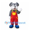 Dog Mascot Costume in Gray with Red Overalls