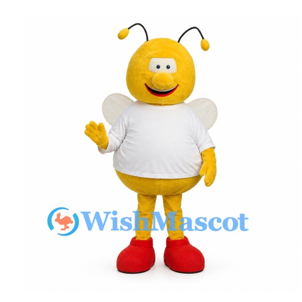 Bee Mascot Costume in Yellow with White Shirt and Red Shoes