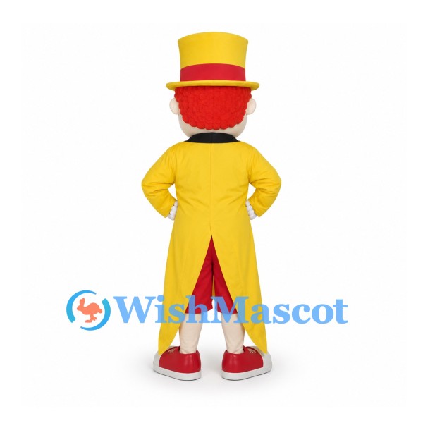 Showman Mascot Costume with Yellow Tailcoat and Top Hat