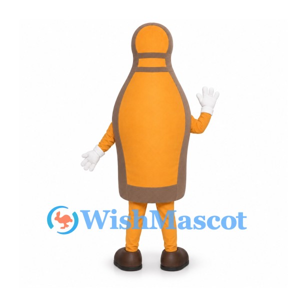 Bowling Pin Mascot Costume in Orange with Gray Trim