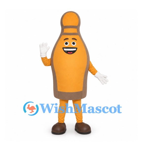 Bowling Pin Mascot Costume in Orange with Gray Trim
