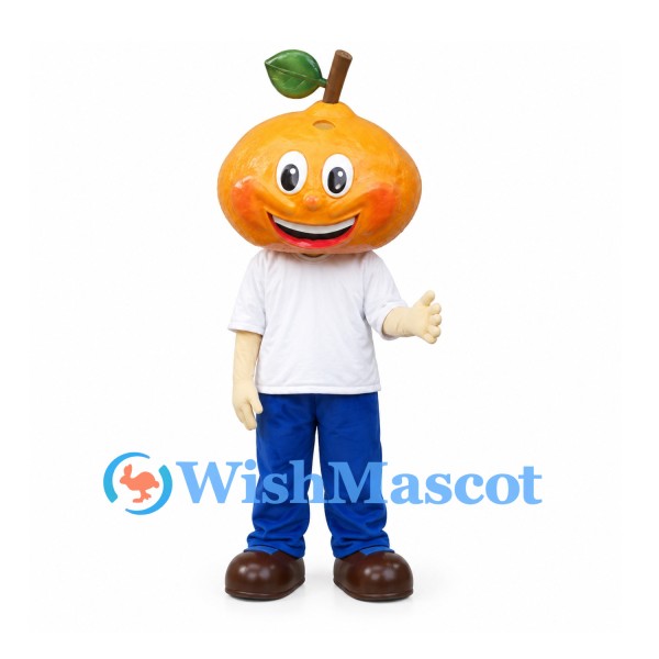 Orange Fruit Mascot Costume with White Shirt and Blue Pants