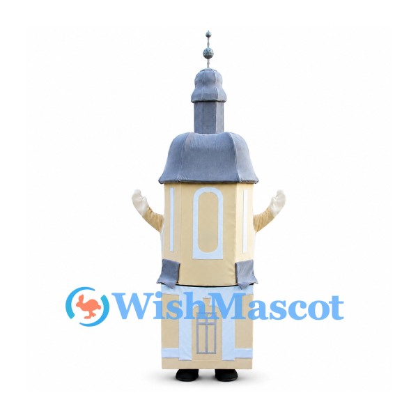 Church Tower Mascot Costume with Gray Spire and Cream Walls