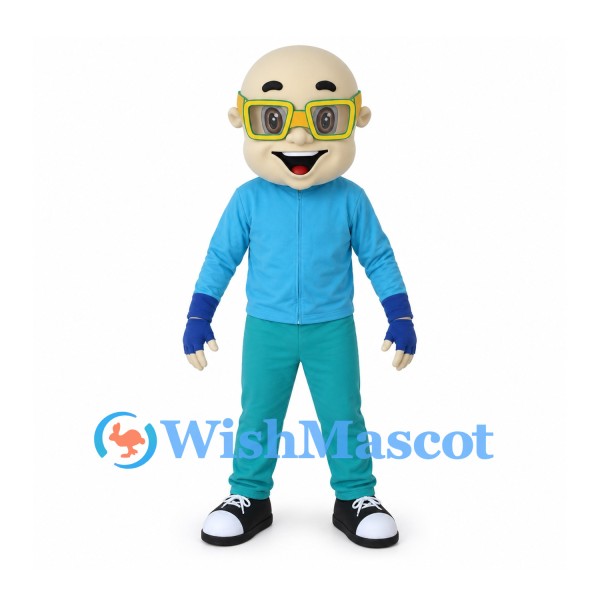 Man Mascot Costume with Yellow Glasses and Blue Jacket