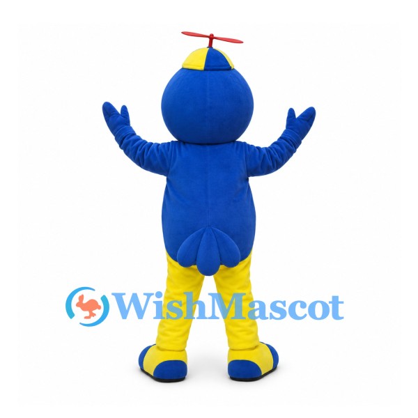 Bird Mascot Costume in Blue and Yellow with Propeller Cap