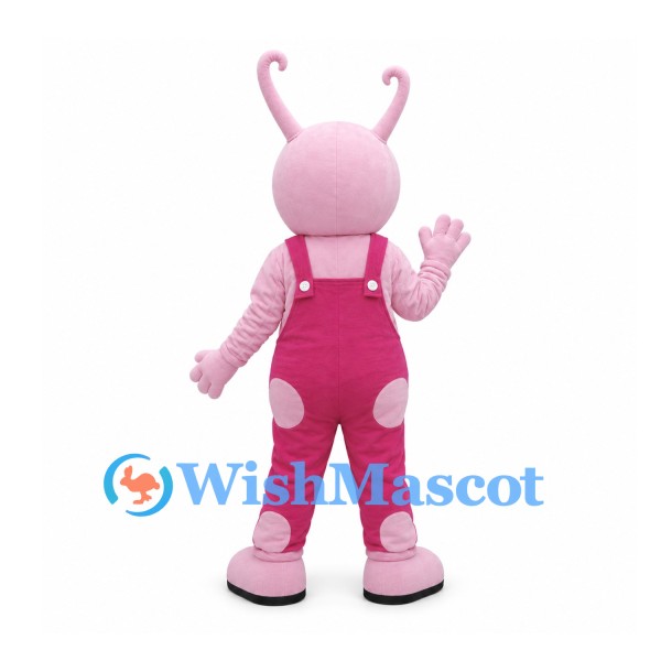 Alien Mascot Costume in Pink with Polka Dot Overalls