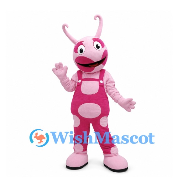 Alien Mascot Costume in Pink with Polka Dot Overalls