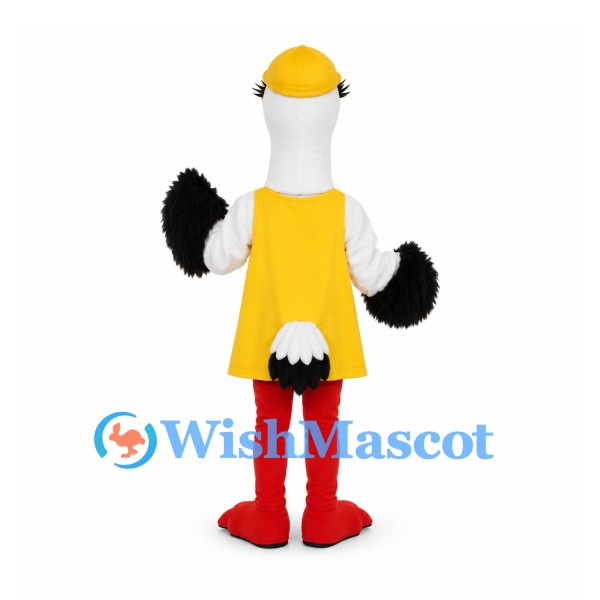 Stork Mascot Costume with Yellow Dress and Cap