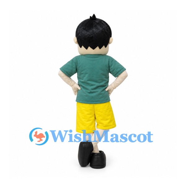 Boy Mascot Costume with Green Shirt and Yellow Shorts