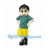 Boy Mascot Costume with Green Shirt and Yellow Shorts