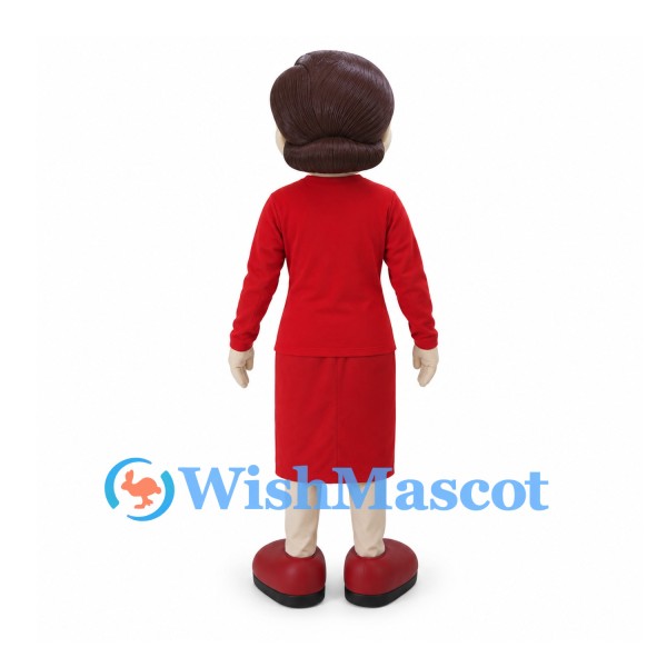 Woman Mascot Costume with Red Skirt Suit and Brown Hair
