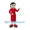 Woman Mascot Costume with Red Skirt Suit and Brown Hair