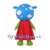 Space Hero Mascot Costume with Blue Helmet and Red Cape