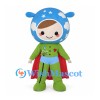 Space Hero Mascot Costume with Blue Helmet and Red Cape