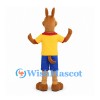 Dog Mascot Costume with Yellow Polo Shirt and Blue Shorts