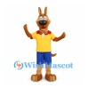 Dog Mascot Costume with Yellow Polo Shirt and Blue Shorts