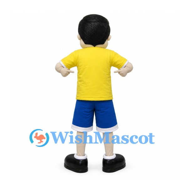 Boy Mascot Costume with Yellow Shirt and Blue Shorts