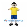 Boy Mascot Costume with Yellow Shirt and Blue Shorts