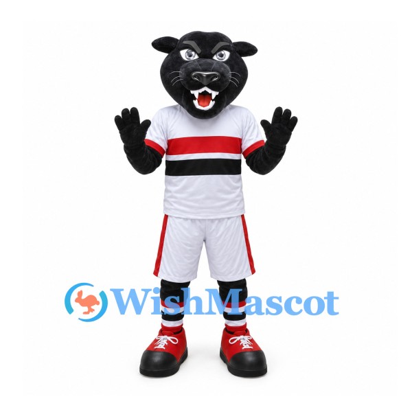 Black Panther Mascot Costume with White Sports Uniform