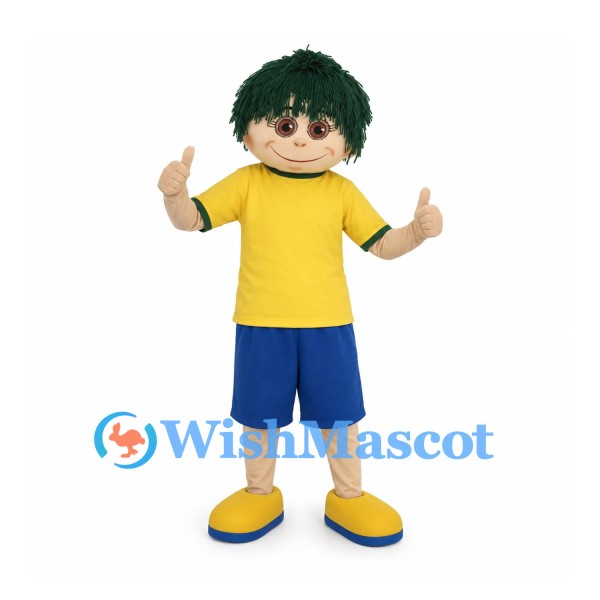 Boy Mascot Costume with Green Hair and Yellow Shirt