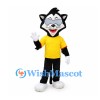 Cat Mascot Costume in Black and White with Yellow Shirt