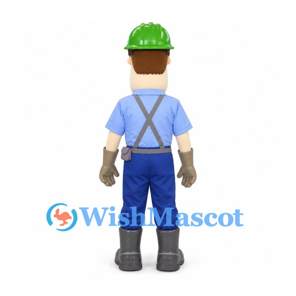 Construction Worker Mascot Costume with Green Hard Hat