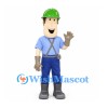 Construction Worker Mascot Costume with Green Hard Hat