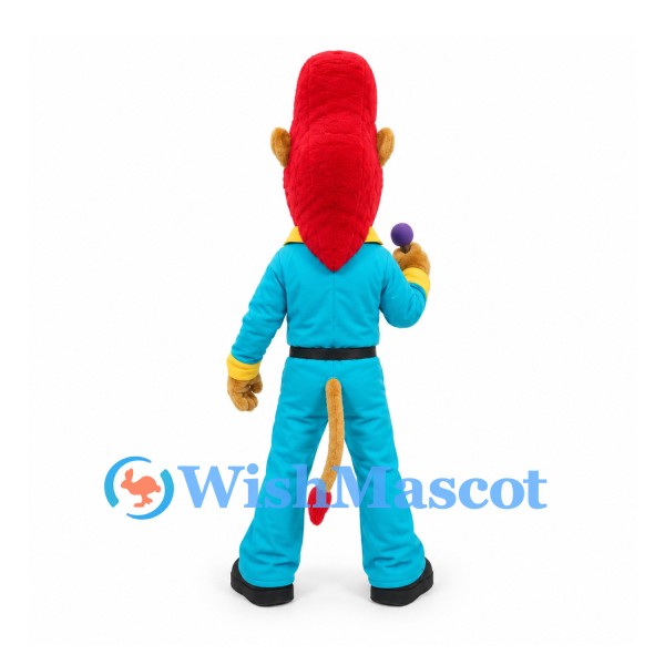 Lion Mascot Costume with Red Pompadour and Turquoise Suit
