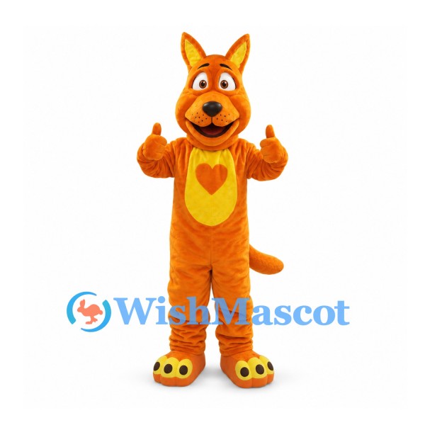 Dog Mascot Costume in Orange with Heart Belly Detail