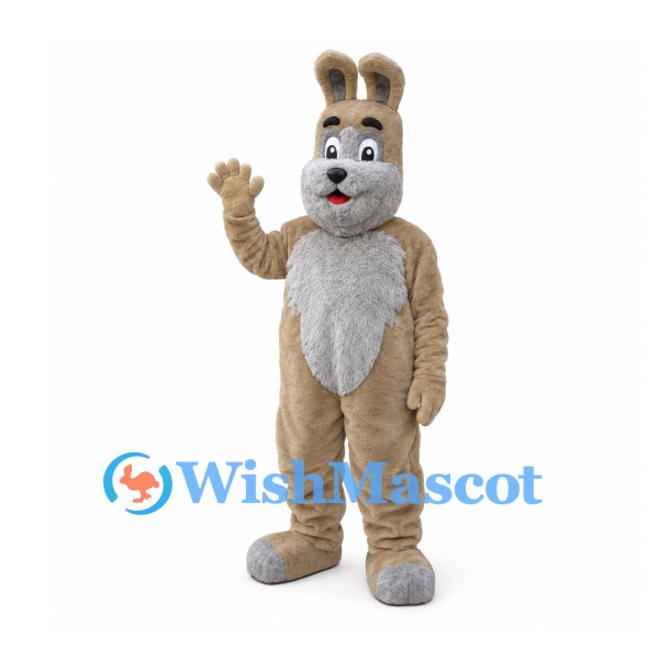 Rabbit Mascot Costume in Brown with Gray Belly