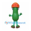 Cucumber Mascot Costume with Orange Star Cap and Headphones