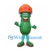 Cucumber Mascot Costume with Orange Star Cap and Headphones