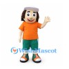 Boy Mascot Costume with Orange Shirt and Green Shorts
