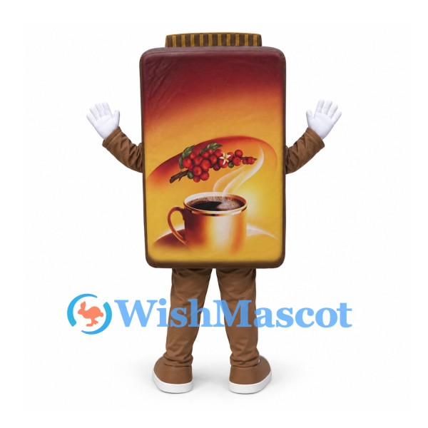 Coffee Jar Mascot Costume in Brown with Smiling Face
