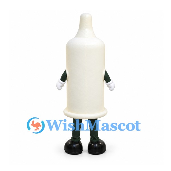Condom Mascot Costume in White with Smiling Face