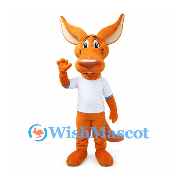 Kangaroo Mascot Costume in Orange with White Shirt