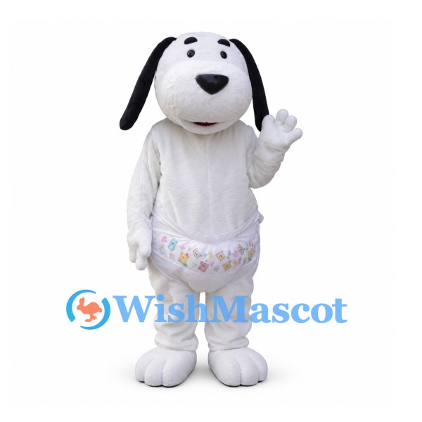 Baby Dog Mascot Costume in White with Black Ears