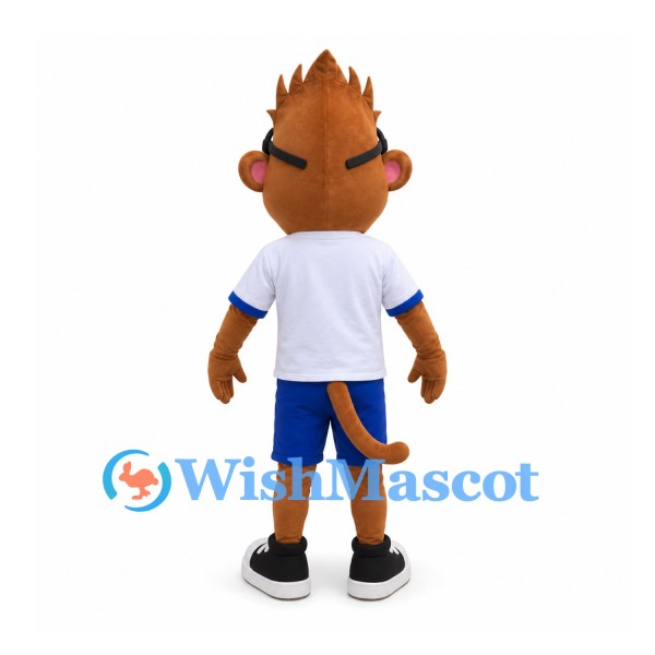 Monkey Mascot Costume with Glasses and Blue Shorts