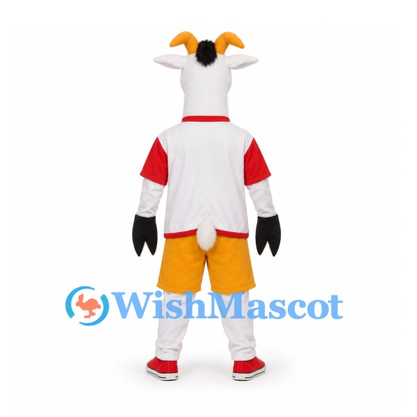 Goat Mascot Costume in White with Red and White Shirt