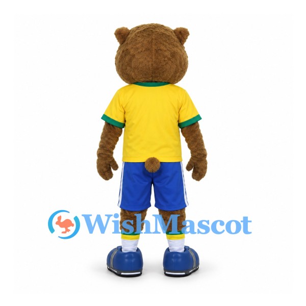 Bear Mascot Costume with Yellow Jersey and Blue Shorts
