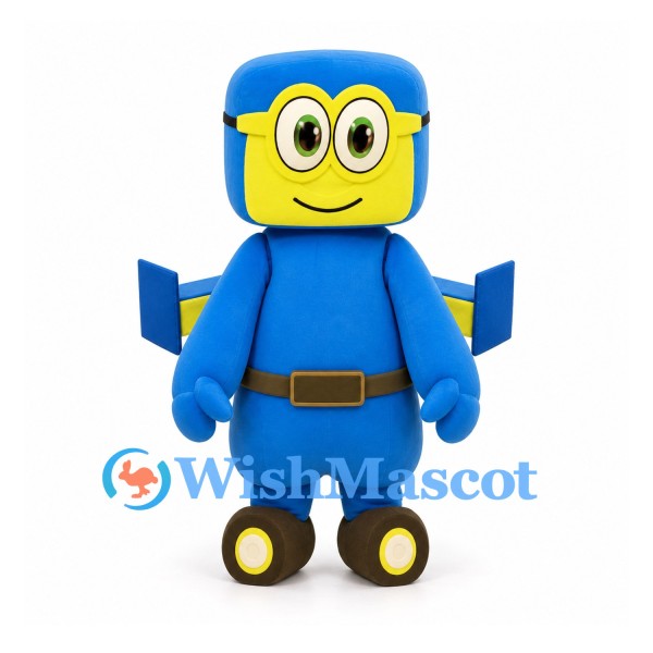Robot Mascot Costume in Blue with Yellow Goggles