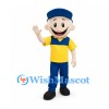 Delivery Worker Mascot Costume with Blue Cap and Yellow Shirt