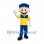 Delivery Worker Mascot Costume with Blue Cap and Yellow Shirt